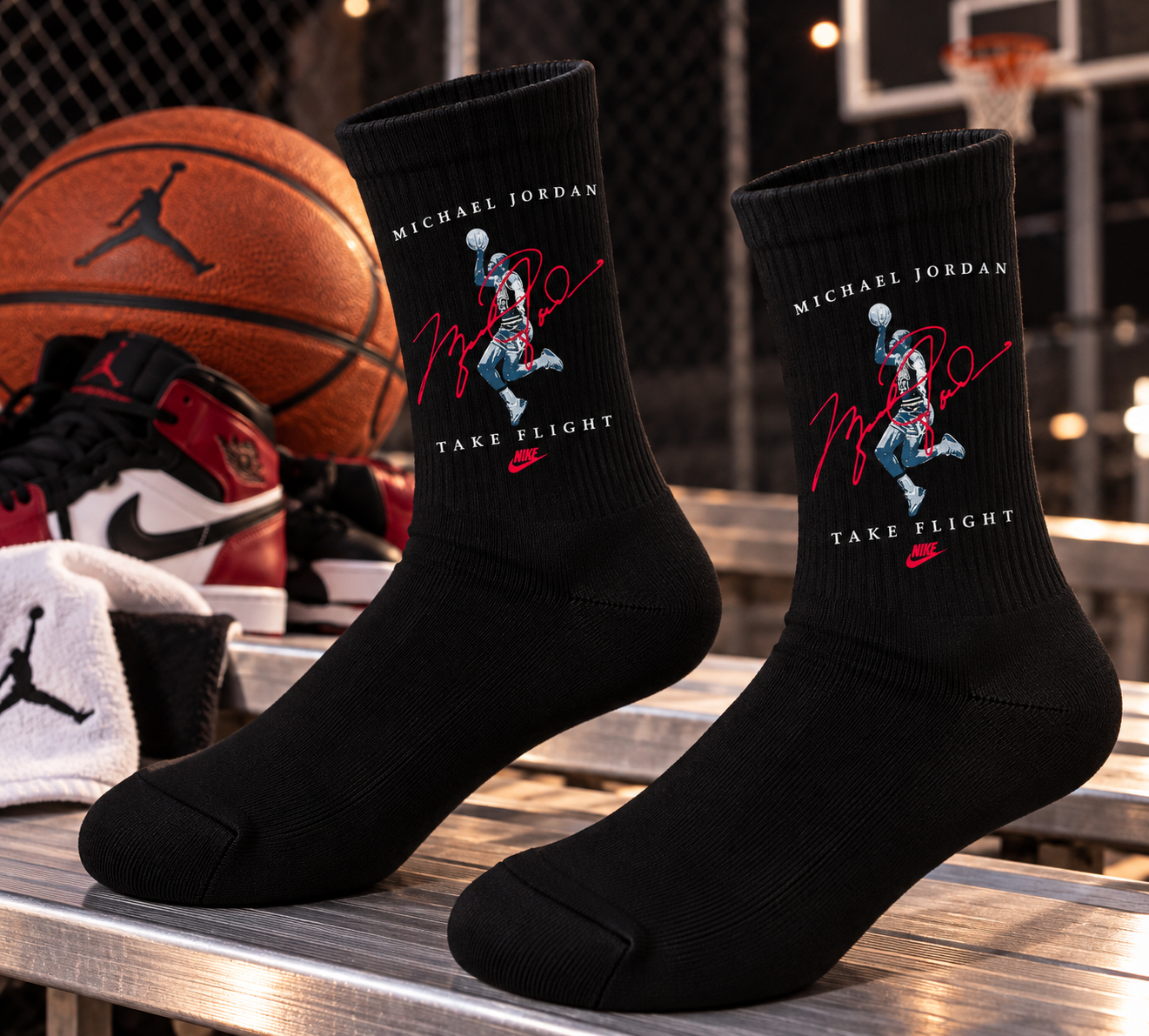 Black Basketball Printed Socks