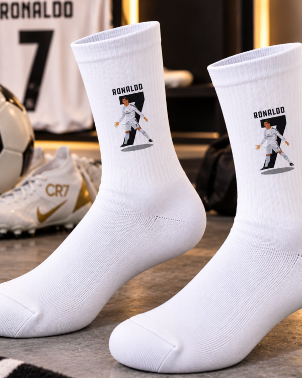 White Ronaldo Printed Socks