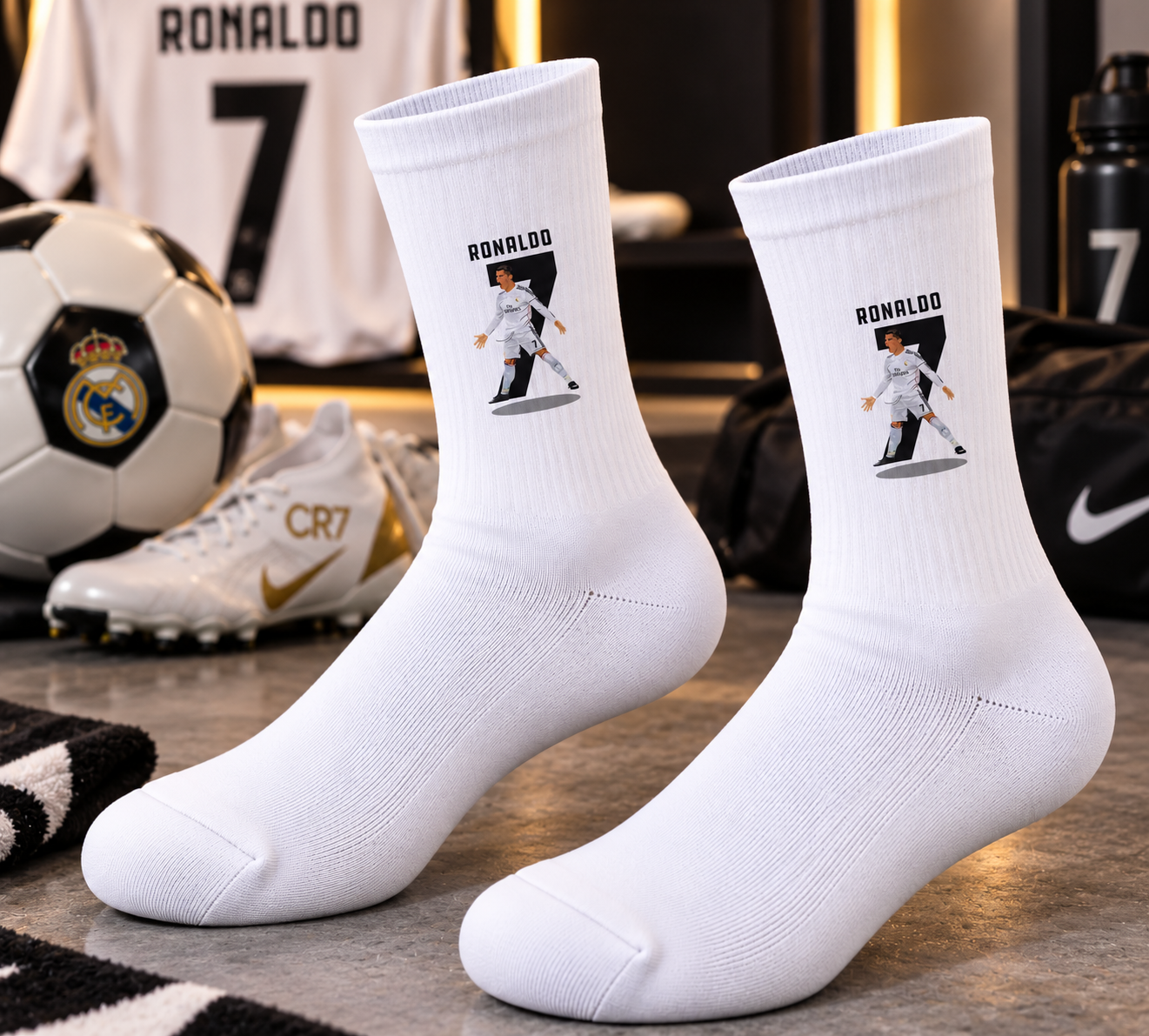 White Ronaldo Printed Socks