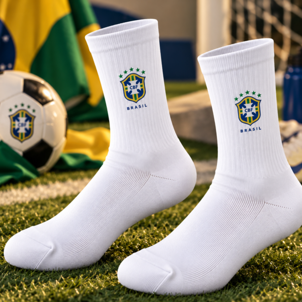 White Brazil Football Printed Socks