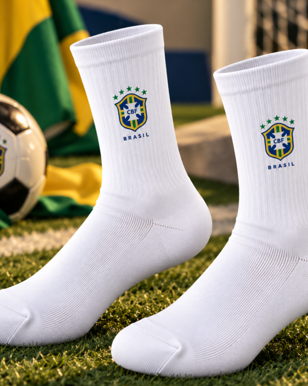 White Brazil Football Printed Socks