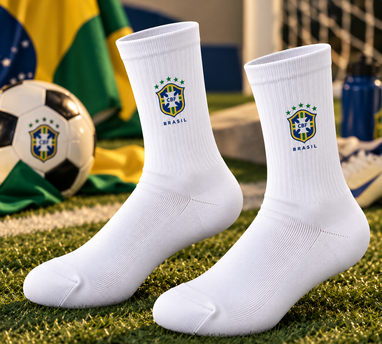White Brazil Football Printed Socks
