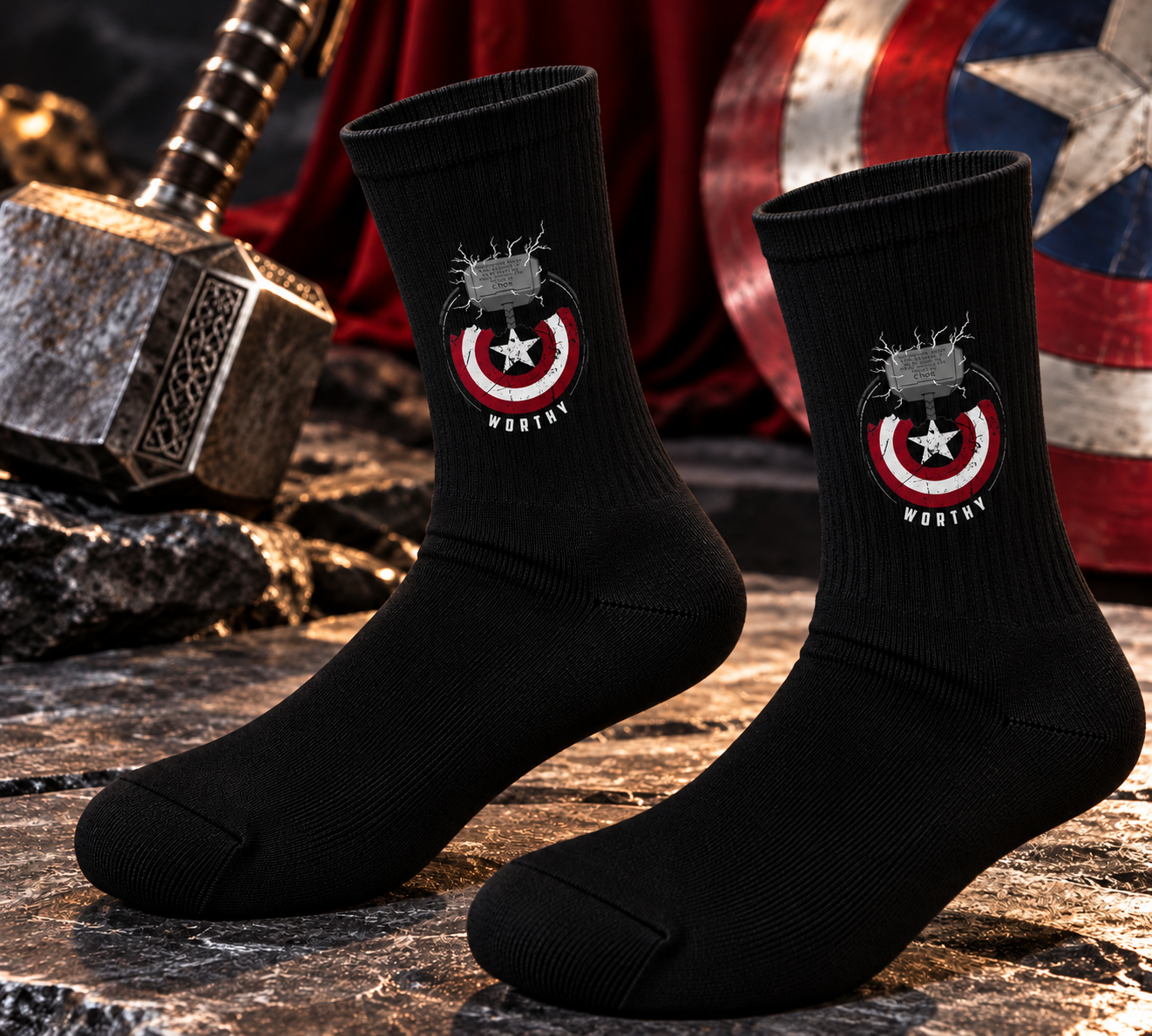 Black Superhero Printed Socks
